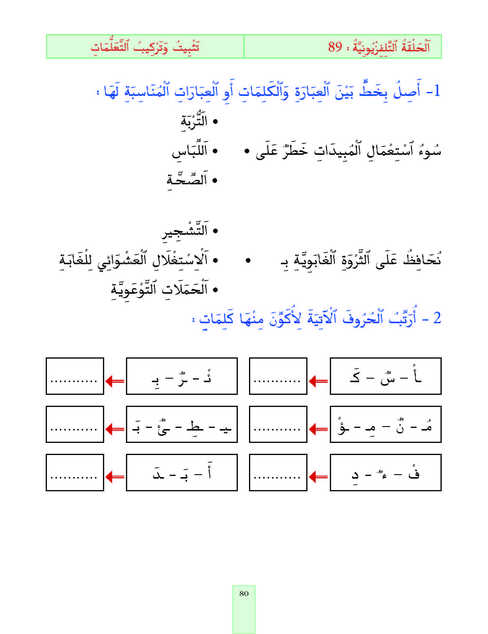 الدرس التاسع والثمانون، المستوى الأول المرحلة الثانية من برنامج محو الأمية بواسطة التلفاز والأنترنيت. الدرس التاسع والثمانون، المستوى الأول المرحلة الثانية من برنامج محو الأمية بواسطة التلفاز والأنترنيت.